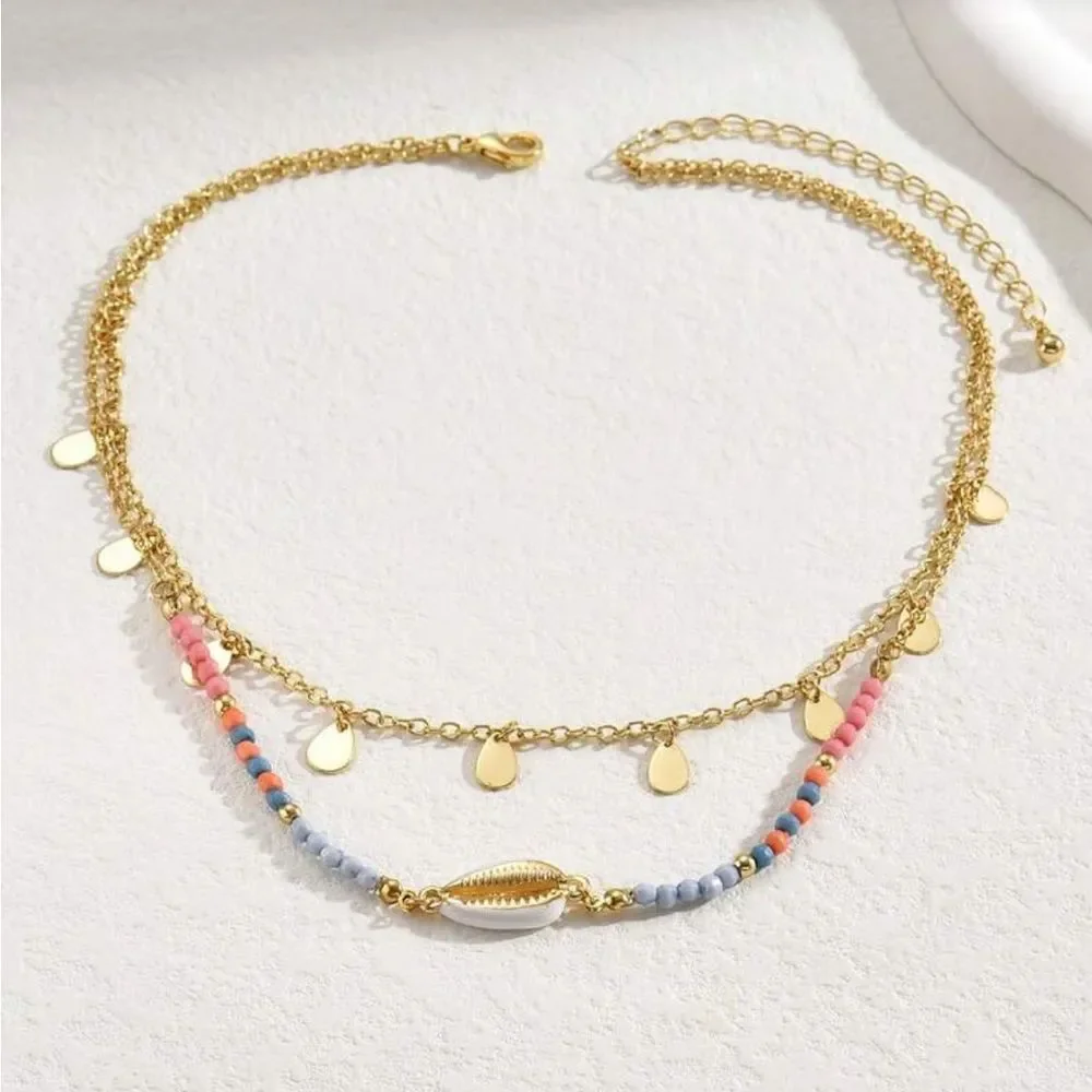Gold-Tone Shell Pendant Necklace M701